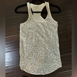 Express Cream Cotton Sequin Tank Top XS